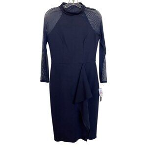 Betsy Adams Dress Womens Size 10 Blue Sheer Long Sleeves Ruffle Ladies